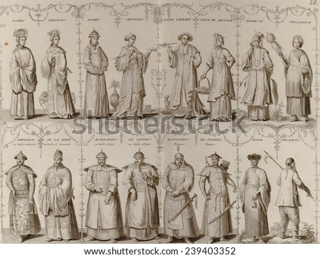 18th century European engraving depicting Chinese men and women of various social classes.