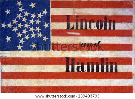 Abraham Lincoln presidential campaign banner of an American flag pattern, with thirty-one stars and \