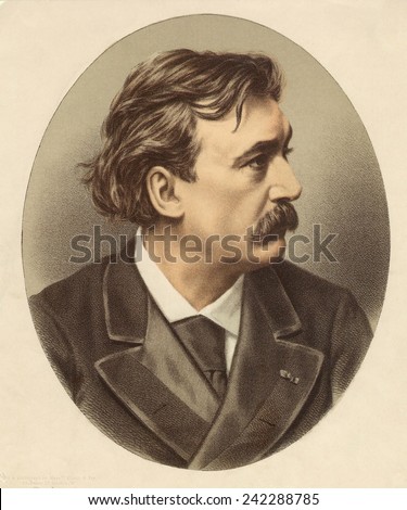 Gustave Dore (1832-1883), French illustrator created fantastic but realistically rendered scenes of literature and history. 1860s portrait lithograph photograph by Elliott & Fry.