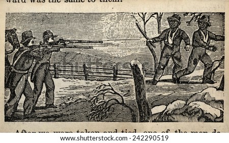 Fugitive slave Henry Bibb was captured along with a fellow Louisiana slave named Jack. Engraving taken from the book, \'Narrative of the Life and Adventures of Henry Bibb, An American Slave\', 184