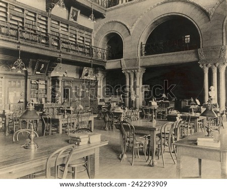 Interior of the New York State Library designed by Henry Richardson, the most prominent American architect from 1870 to his death in 1886.
