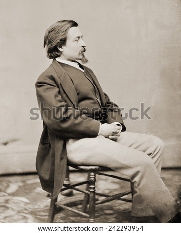 Thomas Nast (1840-1902), created cartoons for HARPER\'S WEEKLY from 1858-1886, about Civil War and Reconstruction politics, and the corruption of the Tweed Ring in New York. 1868 Brady Studio photo.