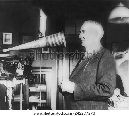 President Warren G. Harding (1865-1923), voice was recorded on phonograph records in the government archives. 1922.