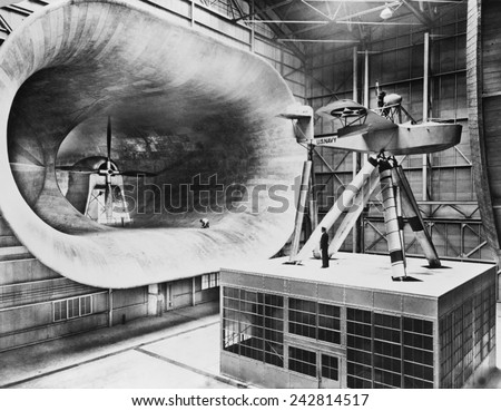 Mammoth seven story high wind tunnel, used in testing airplane design. 1932.
