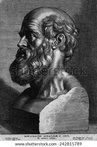 Hippocrates (460-375 BC). Engraving after an ancient sculpture. By P. Pontius, 17th century French school.