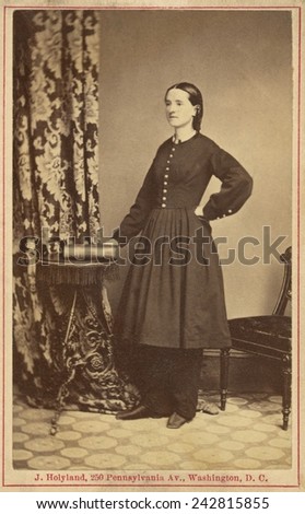 Dr. Mary Edwards Walker (1832-1919), Civil War surgeon. She is the only known female physician to serve in battle during the U.S. Civil war. Photograph by John Holyland,ca. 1865.
