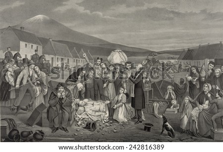THE EVICTION: A SCENE FROM LIFE IN IRELAND. 1871 American print shows a community of tenant farmers with their belongings being forcibly evicted from their homes.
