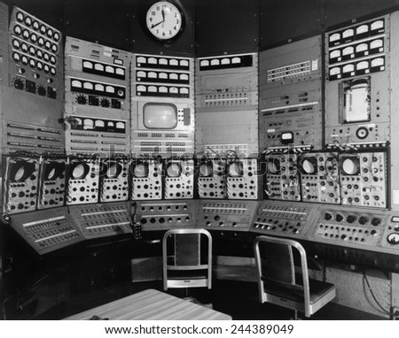 Control room at the Bevatron particle accelerator of University of California Radiation Laboratory. 1960.