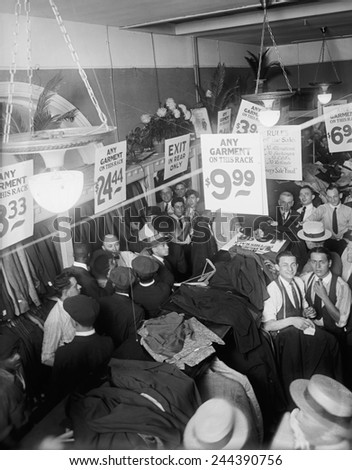 Sale at a men\'s clothing store in the Washington D.C. area. Ca. 1920.