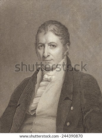 Eli Whitney 1765-1825 inventor and manufacturer famous for inventing the cotton gin and designing guns. Engraving by William Hoogland after Charles Bird King 1785-1862 painting.