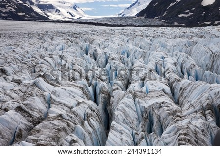 Crevasses exposed during the summer melt of a glacier on Prince William Sound Alaska. Aug. 2008 photo by Carol Highsmith.