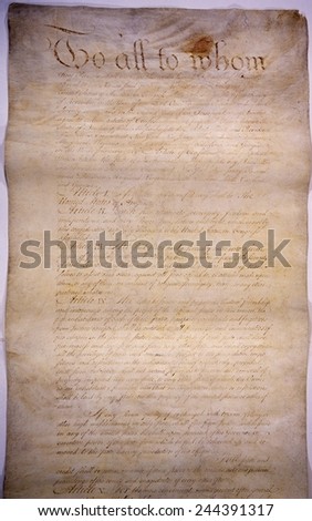 The Articles of Confederation. The first page of six of the Nation's first constitution was a confederation of 13 sovereign states bound loosely in a 'league of friendship' was created in 1781.