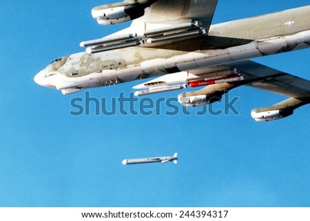 B-52 aircraft releasing an Tomahawk air-launched cruise missile. Dec. 6 1979.