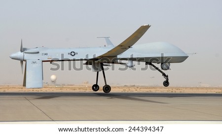 Predator drone an unmanned aircraft takes off from Balad Air Base Iraq Thursday June 12 2008.