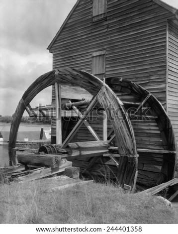 Poplar Grove tide mill was driven by tidal rise and fall. This type of water mill dates from Roman times. Mathews County, Virginia. 1936 photo by Frances Benjamin Johnston.