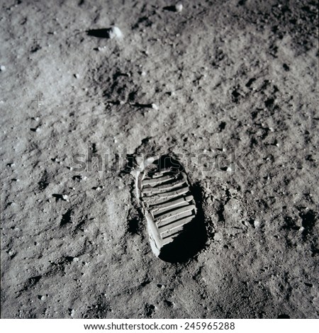 Apollo 11 boot print on the Moon. July 20, 1969.