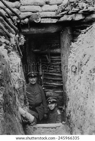 WWI. German Bomb-proof shelter, five yards deep. On the Western Front, German trenches were the most developed and effective at protecting troops from enemy artillery. Western Front, ca. 1915-18.