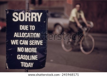 Sorry. Due to allocation we can serve no more gasoline today ' April 1974 when OPEC oil cartel lifted its embargo on sales to Israel's allies during the Yom Kipper War. Ca. 1973-75.