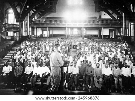 Lecture to the Students Army Training Corps at the African American Tuskegee Normal and Industrial Institute, Tuskegee, Ala. WWI. Ca. 1918.