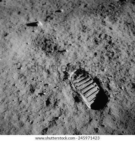 Apollo 11 boot print on the Moon. July 20, 1969.
