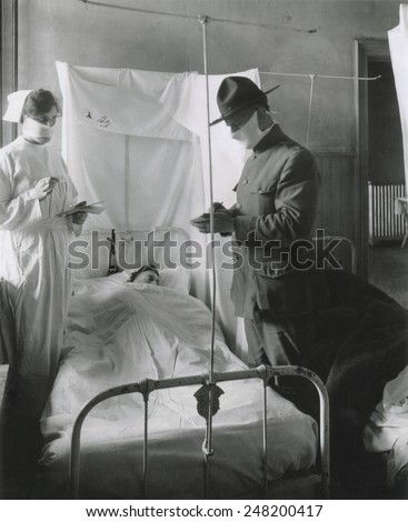 Spanish Influenza in American Army hospitals. Masks and cubicles were used at Fort Porter, where patients\' beds are reversed, so breath of one will not be directed toward another. Nov. 19, 1918.