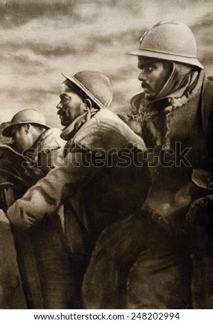 World War 1: the Battle of Verdun. French soldiers in a front line trench during the Battle of Verdun. 1916.