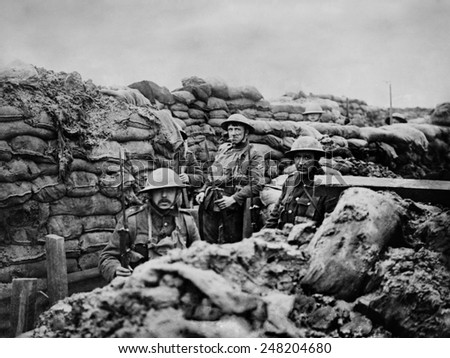 British World War 1 soldiers in a front Line trench. 1915-18.