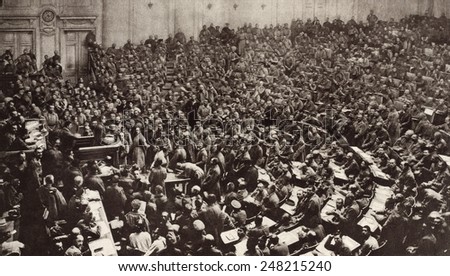 Petrograd Soviet of Workers\' and Soldiers\' Deputies. March 1917. State Duma, contained a spectrum of leftist, but was not under the control of the Bolsheviks in the early days of the Revolution.