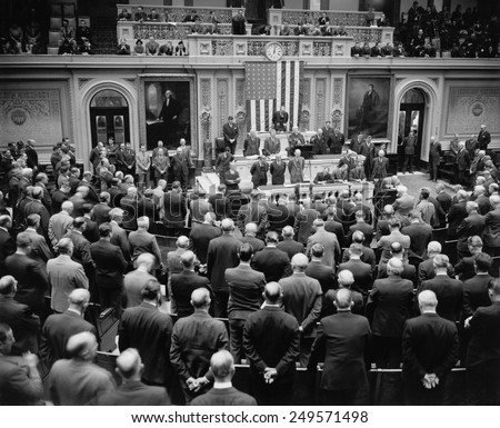 House of Representatives prays, Nov. 15, 1937. Rev. James Montgomery, chaplain of the House, delivered the prayer to open the special session called by President Roosevelt.