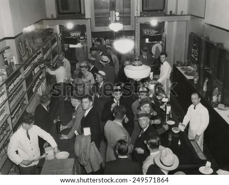 Los Angeles liquor store with customers purchasing and drinking liquor, Dec. 6, 1933.