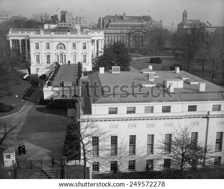 White House and the Executive Offices of the newly renovated West Wing. Feb. 8, 1938.