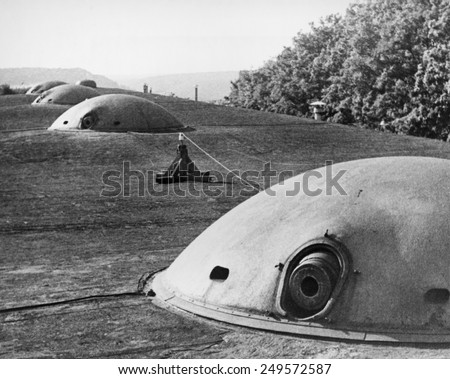 Maginot Line, on the French-German border, October 1938. Pillbox turrets with retractable guns were protected against poison gas by special seals around the gun barrels and controlled air pressure.