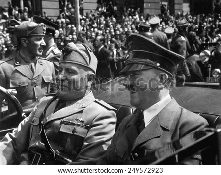 Hitler and Mussolini in Munich, Germany, June 18, 1940. Hitler was at a high point, as his army accomplished a string of victories and was completing its conquest of continental Western Europe.