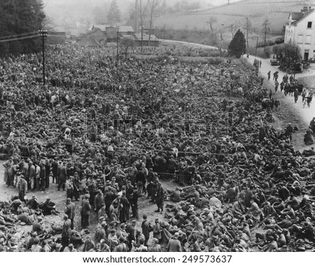 Thousands of German POWs captured by American Airborne troops in the Ruhr. 1945, during World War 2.
