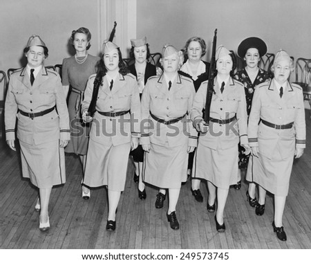 Women in a Civil Defense unit in drill practice Newark, N.J. in 1940. Molly Pitcher Brigade was formed a year before the U.S. entered World War 2.