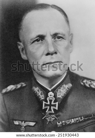Field Marshall Erwin Rommel, German commander in France and North Africa during World War 2. Rommel had been part of Hitler\'s circle in 1938-39, but was never a member of the Nazi Party. Ca. 1940-44.