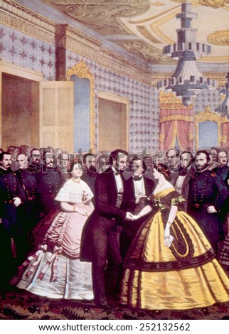 President Abraham Lincoln and First Lady Mary Todd Lincoln at his re-election inauguration reception, 1865