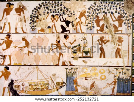 Painting of various Egyptian workers from a tomb in Thebes, Egypt