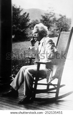 Mark Twain (aka Samuel L. Clemens) (1835-1910) at his home in Hannibal, Missouri, 1908