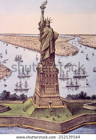 The Statue of Liberty (aka The Great Bertholdi Statue), lithograph by Currier & Ives, 1885