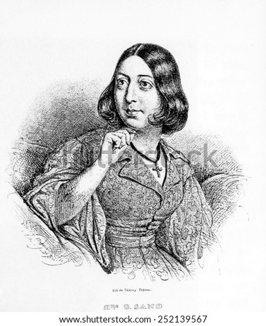 George Sand (1804-1876), lithograph by J. Boilin