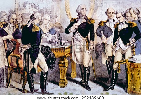 General George Washington taking leave of the officers of his army, December 4, 1783, lithograph by Nathaniel Currier published 1848