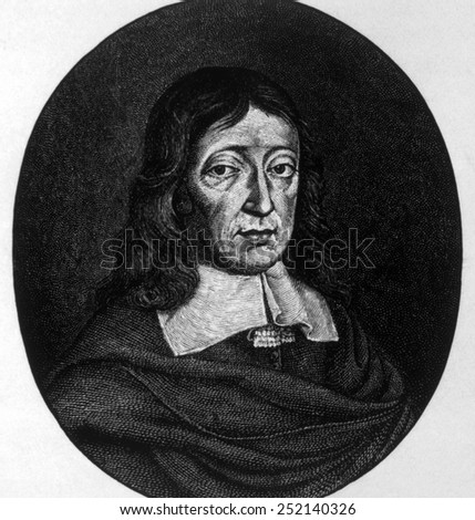 John Milton (1608-1674), author of \'Paradise Lost,\' engraving depicting him at age 62, 1670