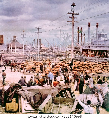 The Canal Street levee on the Mississippi River in New Orleans, photochrom by William Henry Jackson, 1900