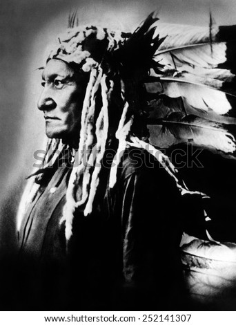 Native American Sioux chief Sitting Bull, (c. 1831-1890), best known for his victory at Battle of Little Big Horn, c. 1880\'s.