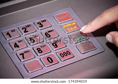 Atm Machine Keypad Numbers. Entering Atm Cash Machine Pin Code