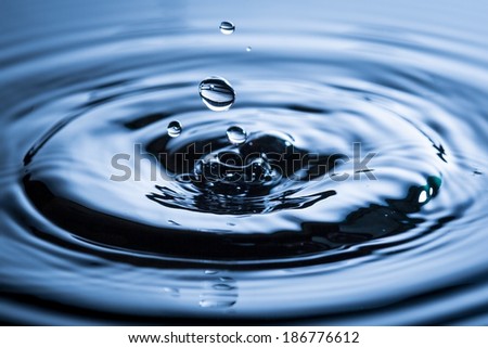Water drop in sunlight. Blue tone image