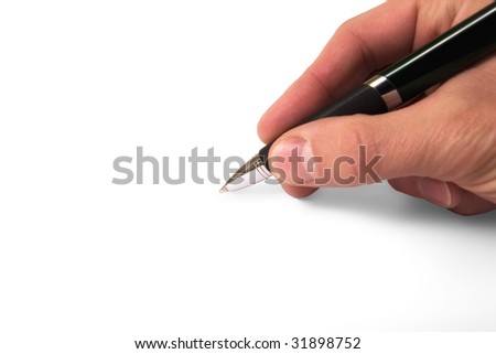 Hand and pen on the white background