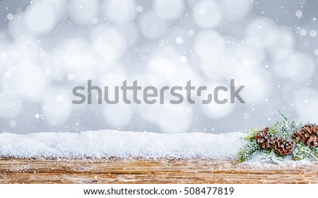 snow background decoration white wooden wood christmas space shine snowflakes branch horizontal table desk copy space nobody xmas concept - stock image