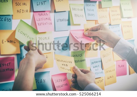 brainstorming brainstorm strategy workshop business note notes sticky - stock image
